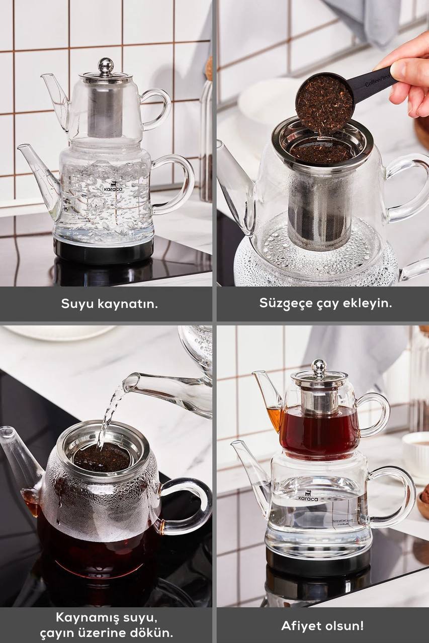 کتری و قوری شیشه‌ای کاراجا-ترکیه 🇹🇷 مدل Dora