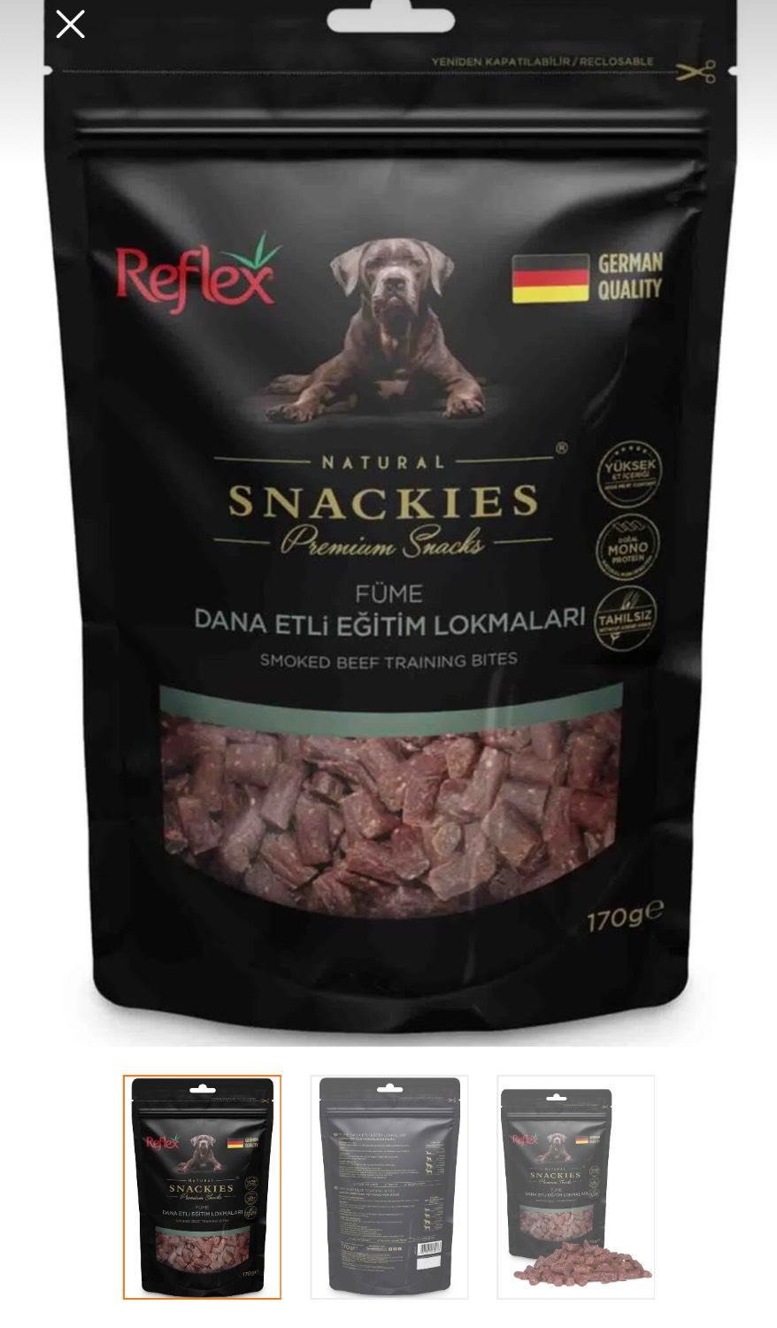 تشویقی آموزشی سگ رفلکس اسنکیز با طعم گوشت گاو دودی 170 گرم (Reflex Snackies)